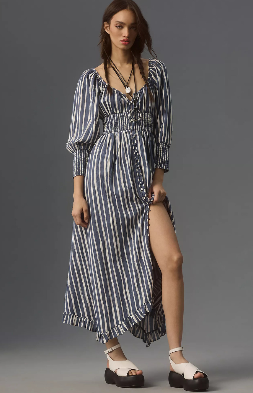 NWT Anthropologie Long-Sleeve Striped Midi Dress - Size XS